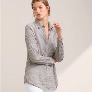 Community Button Down Top, Size S, Light Blue/Grey